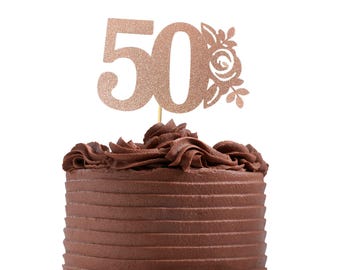 Flower 50 Glitter Cake Topper, 50th flower Birthday Cake Topper, Glitter Topper, 50 Cake Topper, Fiftieth Cake Topper, 50th Cake Sign, 50th