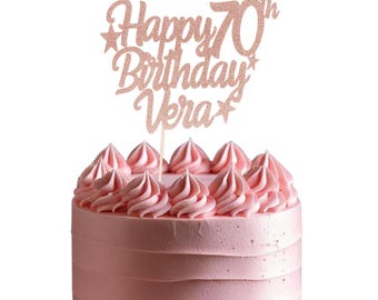 Happy 70th Cake Topper, Personalised Birthday Decoration, Custom Age Cake Topper, Party Decor, Seventieth Celebration, Custom 70th Topper