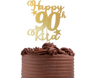 Happy 90th Glitter Cake Topper, 90th Birthday Cake Topper, Personalised Glitter Topper, 90 Cake Topper, Age Cake Topper, 90th Cake Sign