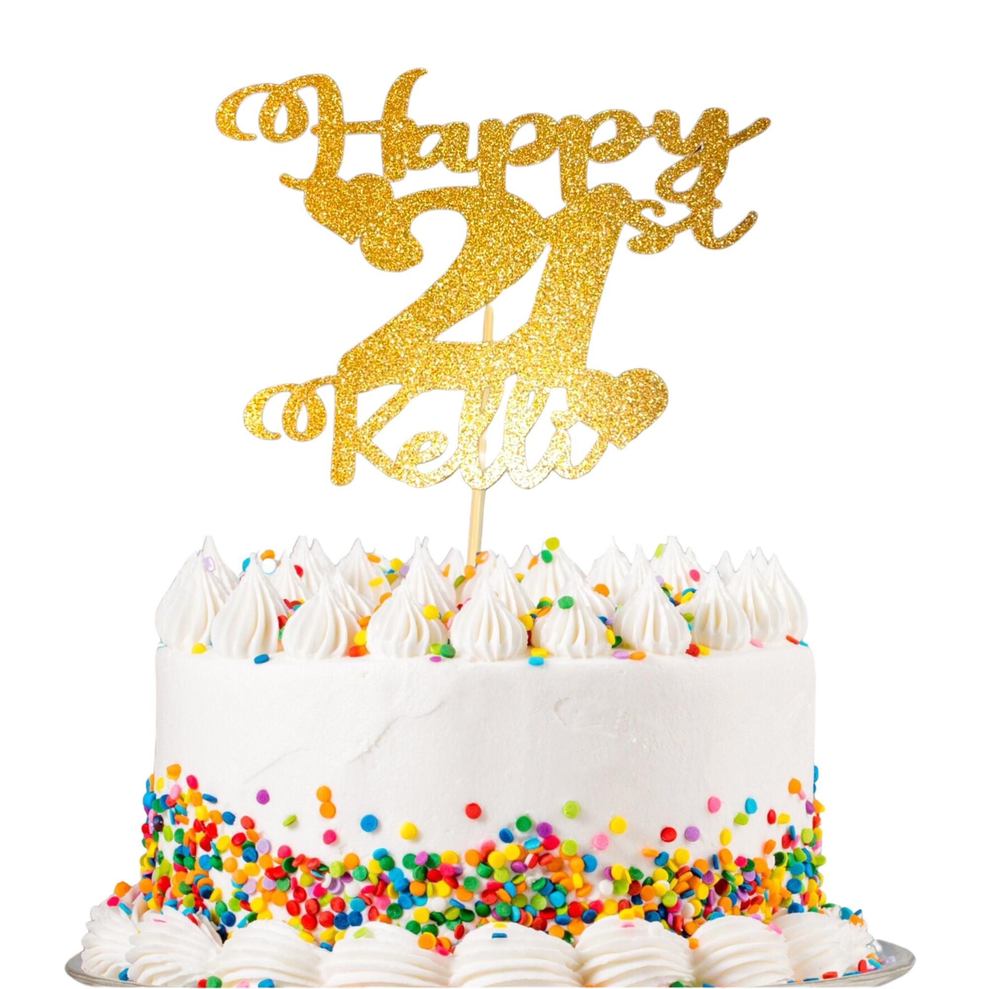 Happy 21th Birthday Cake Topper - Decorazione Torta Compleanno Con Scritta Oro Glitterato - Foto 9