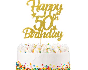 Happy 50th Birthday Glitter Cake Topper: Party Decoration