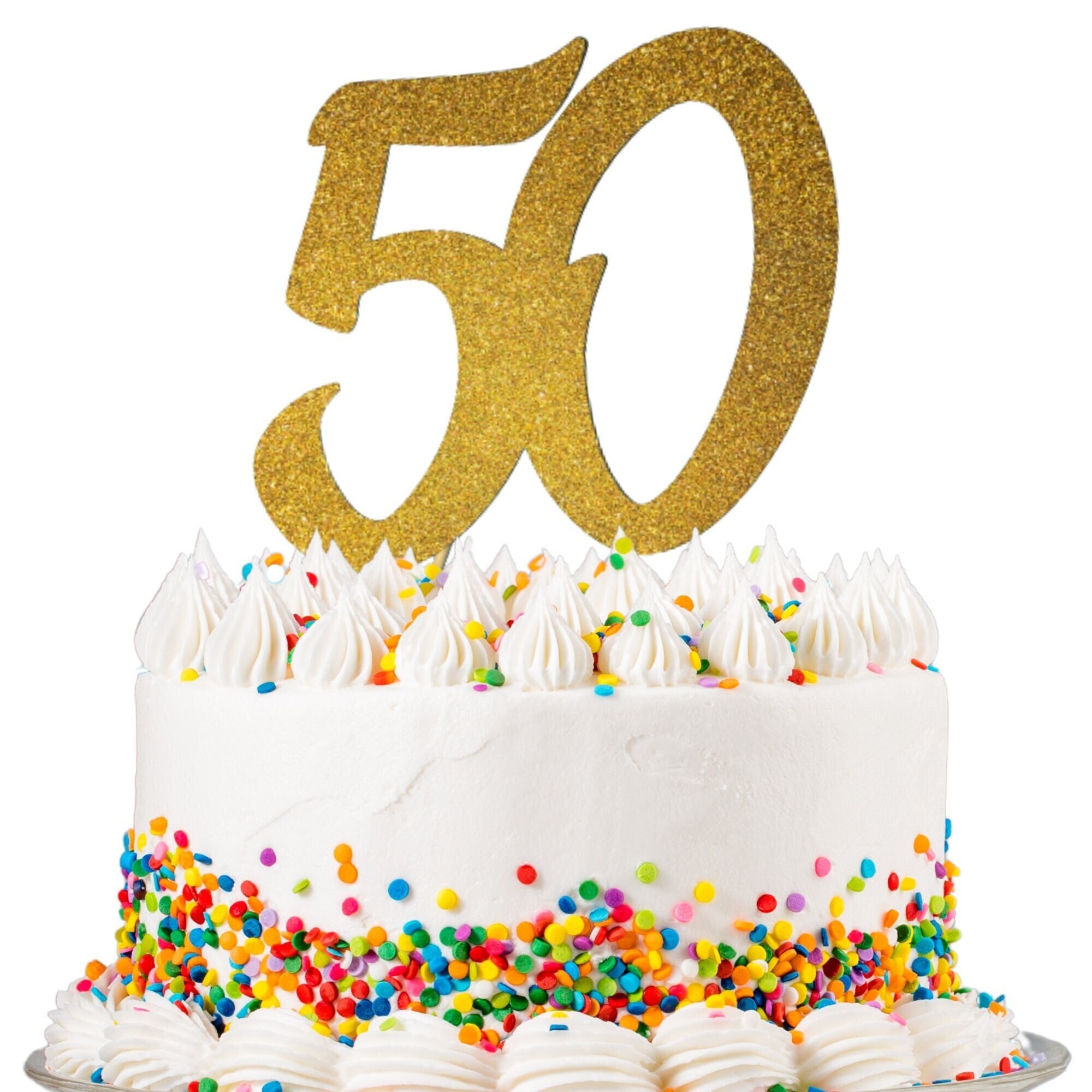 Fifty Fiftieth Birthday Silver Glitter 50 Cake Topper 50th Wedding Anniversary 