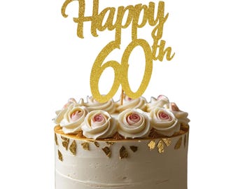 Adorno para tarta de 60 cumpleaños con purpurina, adorno para tarta de 60 cumpleaños, adorno para tarta de 60 cumpleaños, adorno para tarta, letrero para tarta de 60 cumpleaños, adorno para tarta de feliz 60 cumpleaños