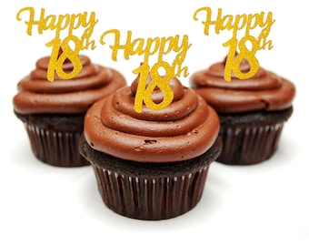 6x 18th Glitter Cupcake Toppers, 18th Birthday Cupcake Toppers, 18th Cupcake Toppers, Cupcake Toppers, Happy 18th Cupcake Toppers