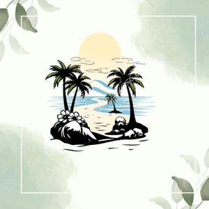 Beach Scene PNG | Tropical Sublimation Design | Summer Digital Download | Palm Tree Ocean Clipart for T-Shirts and Tumblers