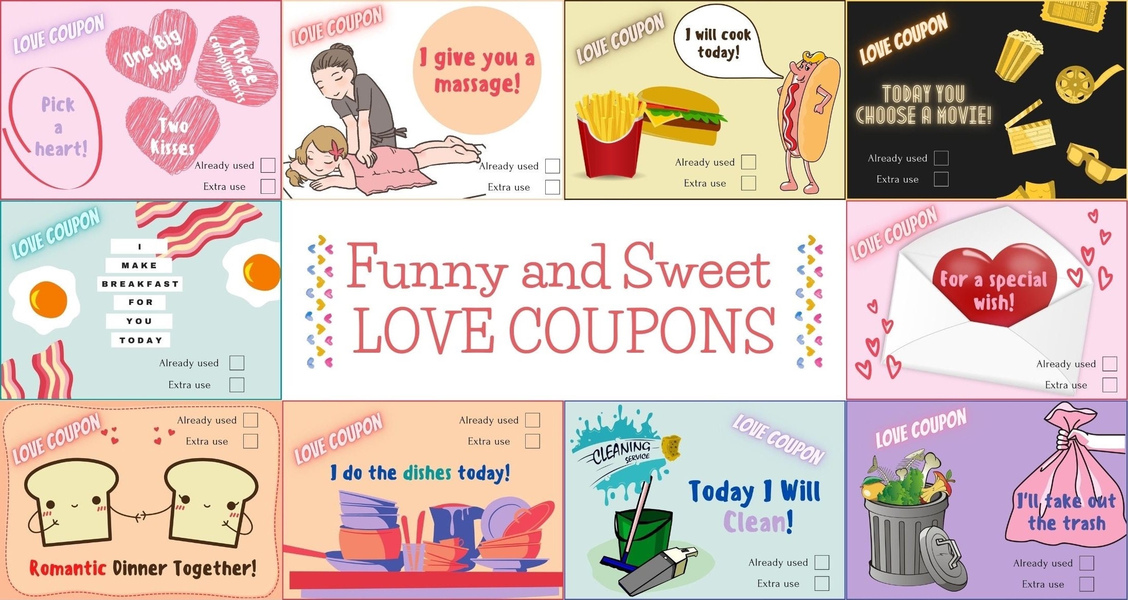 Funny Love Coupons. Printable Vouchers. Romantic Gift. for Etsy UK