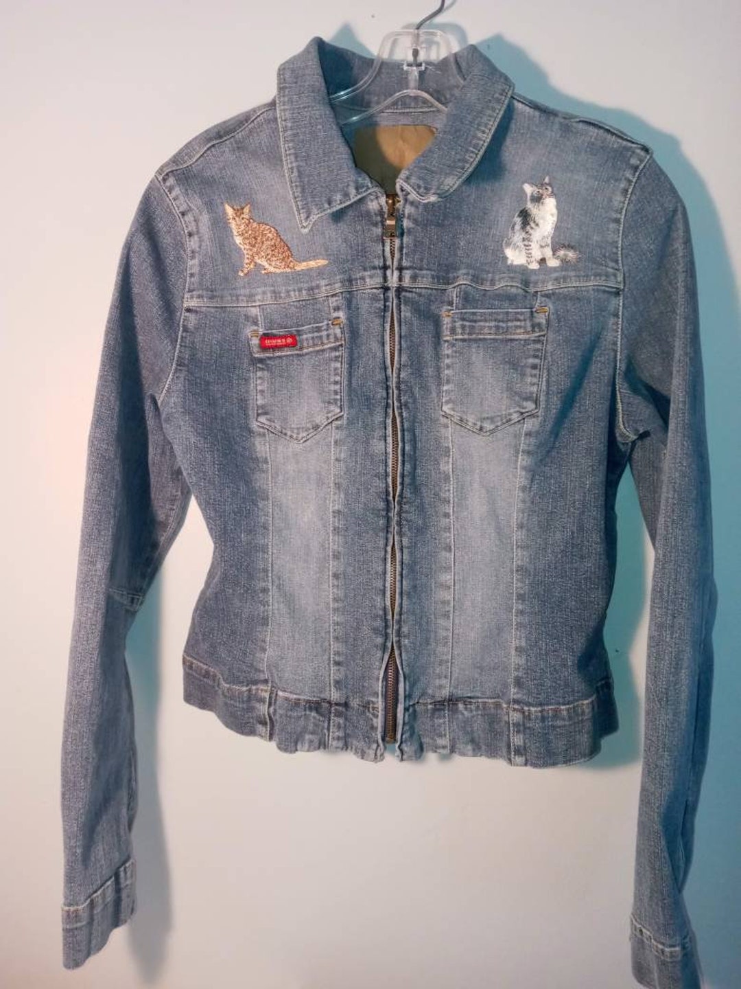 Cat Denim Jacket L Etsy