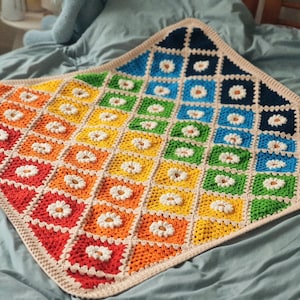 Regenboog Afghaanse oma vierkante gehaakte deken, wollen sofa gooien deken, baby mat, baby deken, hippie Boho logde stijl, LGBT Pride decor
