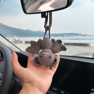 Crochet Hanging Bat for Car Decor, Hanging Animals, Rear View Mirror Accessories, Charm, Gift for Girlfriend Boyfriend, Birthday Funny Gift