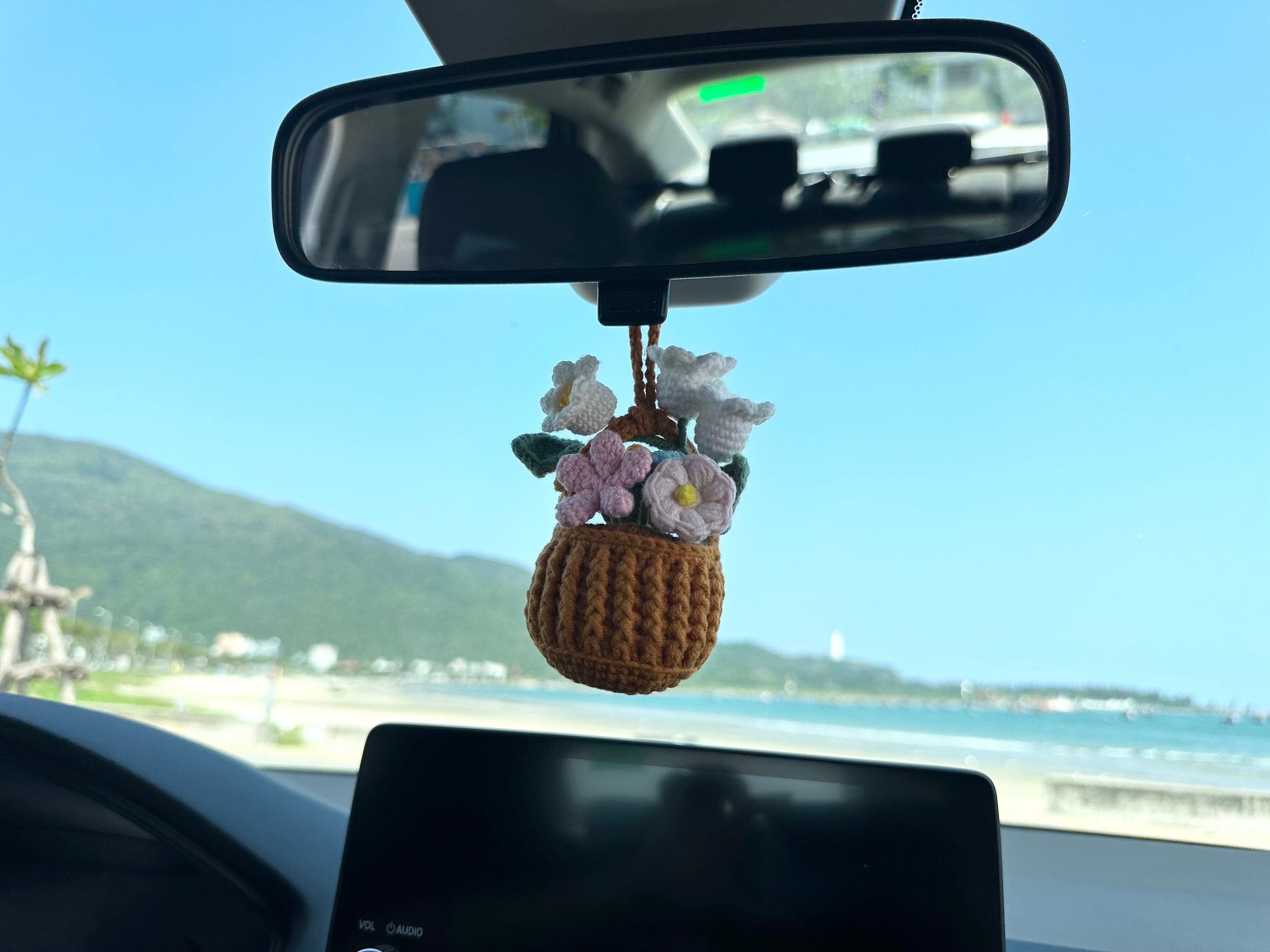 Fulenyi Auto Häkelpflanze - Handgehäkelter Spiegelkorb Deko