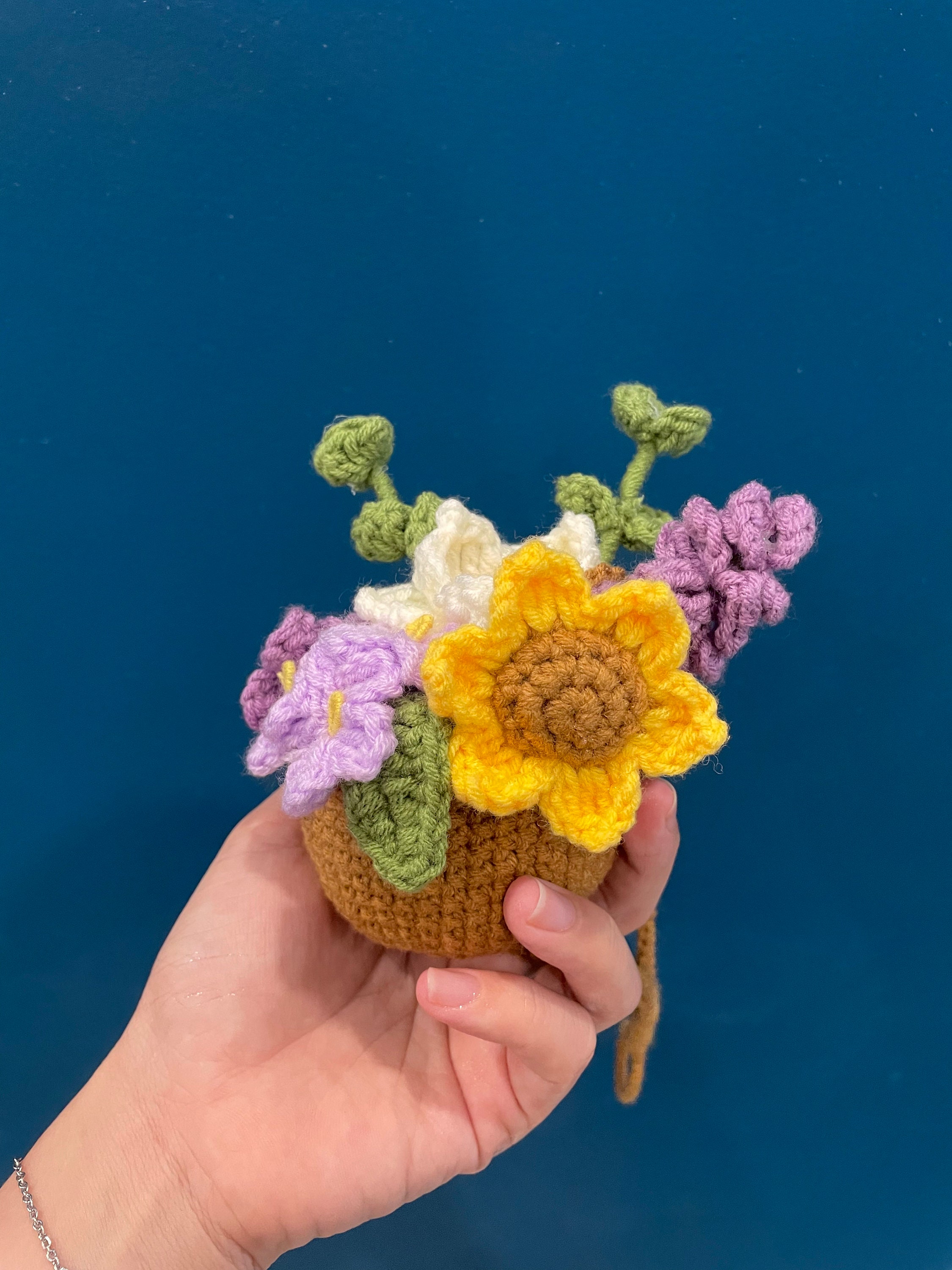 Crochet Roses Car Hanging Plant: Rearview Mirror Decoration - View #3