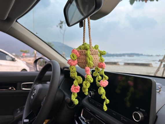 Crochet Hanging Flower Plant Basket for Car Decor, Rear View