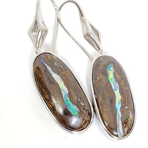 Boulder opal earrings. Natural opal earrings. Australian opal earrings.