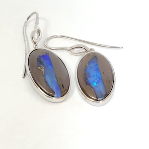 Boulder opal earrings. Natural opal earrings. Australian opal earrings.