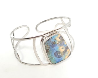 Boulder opal bangle. Natural opal bangle. 31x21mm.