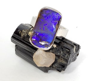 Boulder opal ring. Natural opal ring. Australian opal ring. 23x13mm.