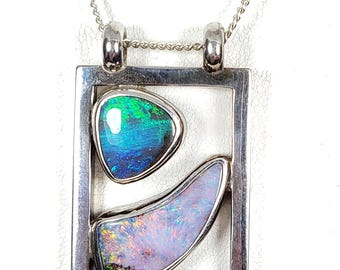 Boulder opal pendant. Natural opal pendant. Australian opal pendant. 40x25mm.