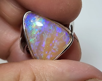 Crystal pipe opal ring. Natural opal ring. 19x15mm.
