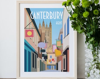 Canterbury Cathedral Art Print, Kent Posters, Canterbury House Warming Gift, Canterbury Travel Posters, Butchery Lane, Kent Gift, CT2 Art