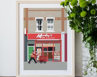 Morley's Fried Chicken Shop Art Print, South London Illustrations, Shop Front Print Poster, Fast Food Wall Decor, Housewarming Gift, Croydon