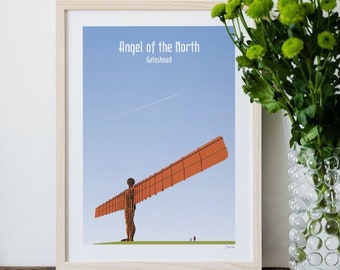The Angel of the North, Tyne and Wear, Gateshead, North East England, Illustration, Landmark Travel Print, Poster, Newcastle Art, Unframed