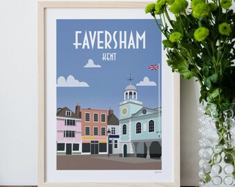 Faversham Art Print, The Guildhall Poster, Kent Illustrations, Travel Prints, ME13, East Kent, Colourful Wall Decor, Housewarming Gift