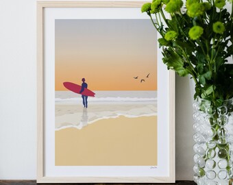 Surf Prints, Beach Wall Art, Surfing Posters, Sunset Prints, Ocean Print, Surfer, Australian Posters, Bondi Beach, Coastal Print