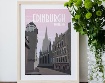 Edinburgh Art Print, Tolbooth Kirk Art, Castlehill, Scotland Poster, Colourful Wall Decor, Vintage Travel Print, Edinburgh Illustration, UK