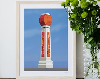 Margate Lido Art Print, Cliftonville, Landmark, Travel Poster, Kent, Seaside Coast, CT12, Wall Decor, Margate Beach, Illustration, Artwork