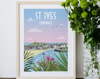 St Ives Cornwall Art Print, Harbour, Cornish Art, Coastal Wall Decor,  Kernow Poster, Beach Wall Art, Housewarming, Travel Print, Home Decor