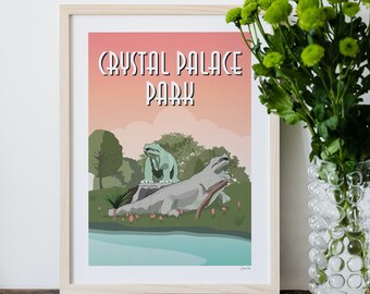 Crystal Palace Dinosaurs, Crystal Palace Park, Art Print, Dinosaurs, Travel Poster, SE19, South London Art, Iguanodon, Hylaeosaurus, Gift