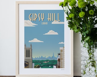 Gipsy Hill, Crystal Palace, South London, SE19, Croydon, Bromley, Dulwich, Skyline, Illustration, Print, POSTER, A4, A3, A2, A1, Unframed