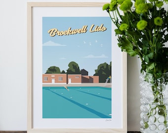 Brockwell Lido, Herne Hill, London, Lambeth, Brockwell Park, Print, Poster, Swimming, Summer, Swimming Pool, Lido, A4, A3, A2, A1 | Unframed