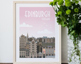 Edinburgh Skyline Print, Scotland, Scottish Gift, Travel Art, Travel Posters, Scottish View, City View, Illustration, Digital Art, UK
