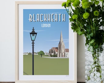 Blackheath Poster, All Saints Church Wall Decor, London Art Print, South East London Illustration, SE3, Travel Poster, Personalised Print