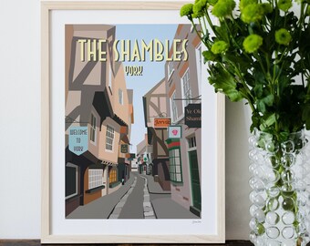 The Shambles York Print, Yorkshire, Architecture Wall Art, Little Shambles, England Print, Travel Poster, Illustration,Art Print, A4, A3, A2