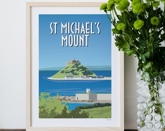 St Michael's Mount, Marazion, Cornwall, Seaside, Beach, Home Decor, Wall Art, Travel Print, Penzance, Cornish Art, Art Deco, Castle Prints