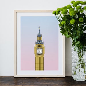 Big Ben Wall Art, London Wall Decor, UK, Iconic Attractions, Illustration, Elizabeth Tower, Travel Print, Poster, A4, A3, A2, A1, Unframed