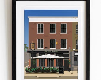The Devonshire Pub Balham Print, South London Landmark Illustration, Balham London Wall Art, British Pub Decor, London City Artwork, UK Gift
