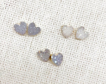 Druzy Agate Heart Earrings 18K real gold plated | Genuine stone  | Crystal