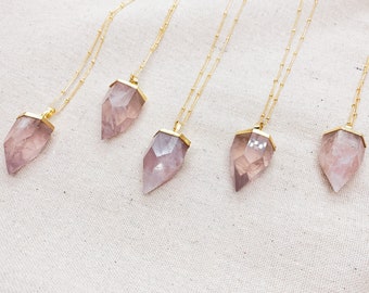 Recommend// Raw Rose Quartz Point Necklace 18K real gold plated | Genuine Stone