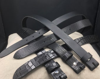 Black leather strap for belt 2.5, 3, 3.5 and 4 cm wide