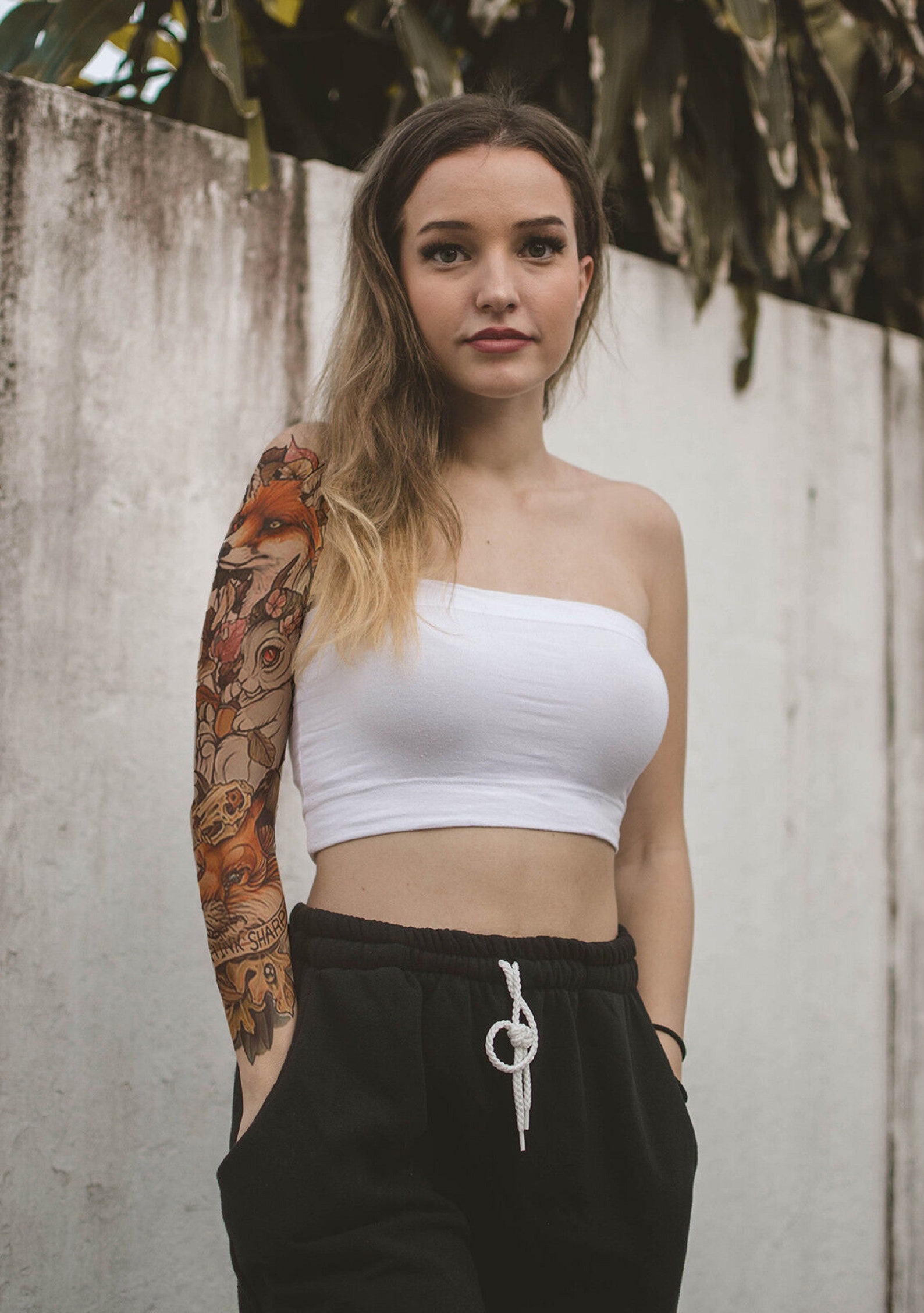 Cartoon Full Arm Temporary Tattoo Fox & Rabbit Waterproof Etsy