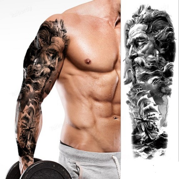 Manga completa Zeus Dios Tatuajes temporales Iluminación Brazo - Etsy España