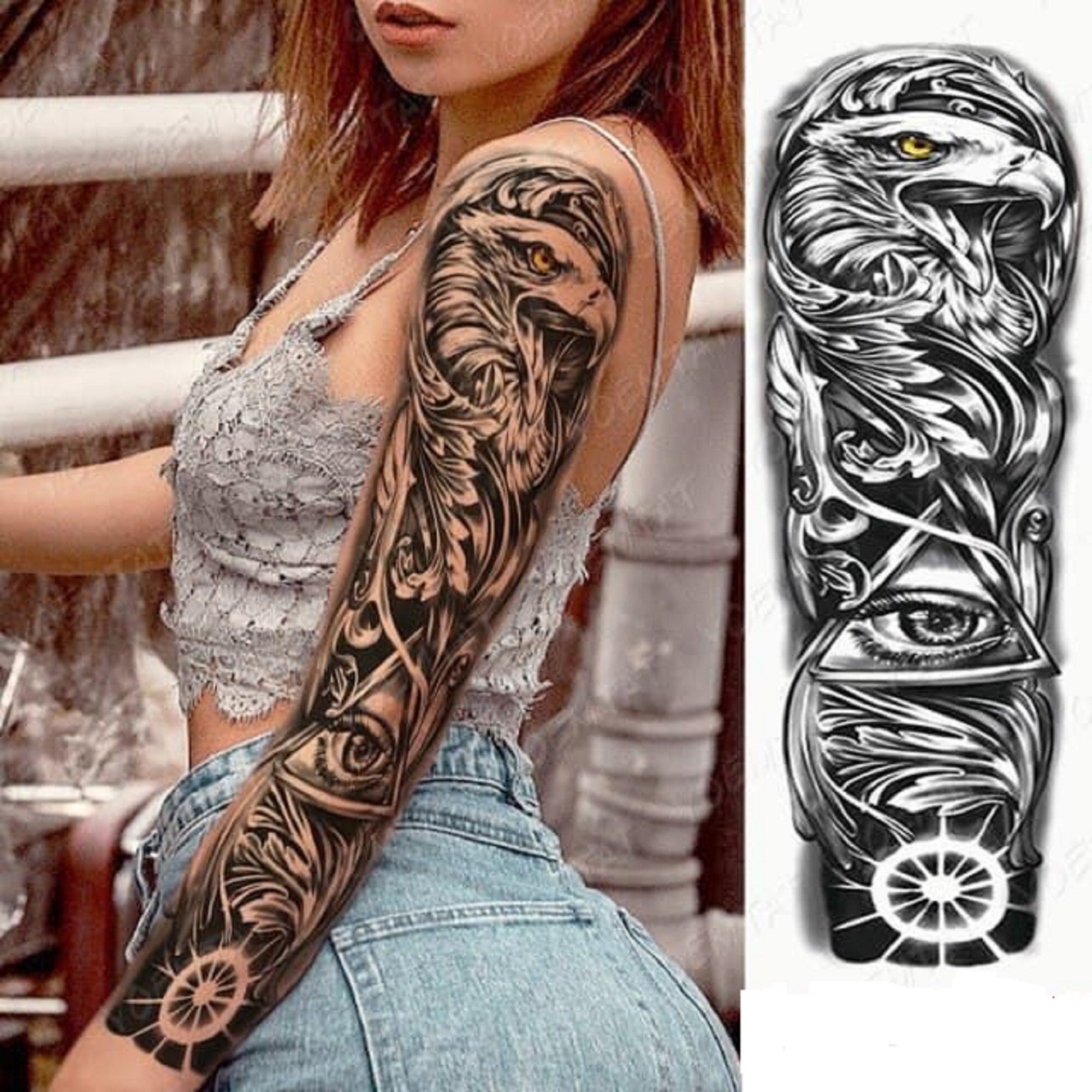 Full Sleeve Temporary Tattoos Arm Tattoo Eagle Eye Triangle - Etsy Australia Full Sleeve Temporary Tattoos Arm Tattoo Eagle Eye Triangle - Etsy Australia