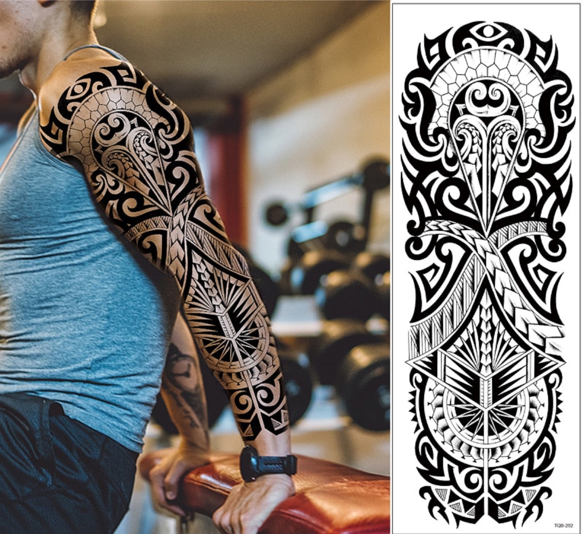 Full Sleeve Tribal Temporary Tattoos Arm Tattoo Floral Body Etsy