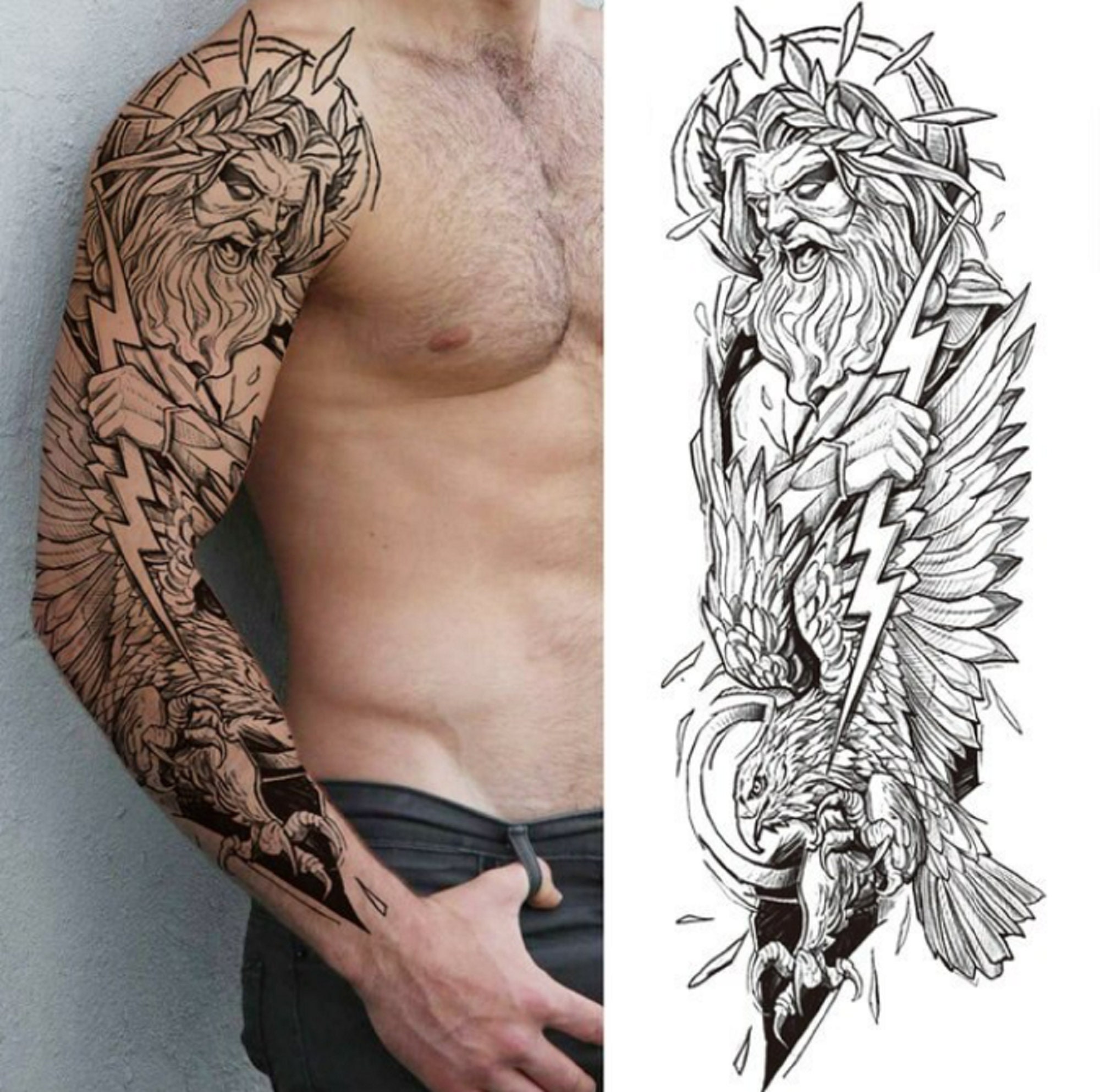Zeus Dios Full Sleeve Tatuajes Temporales Iluminación Bolt - Etsy España