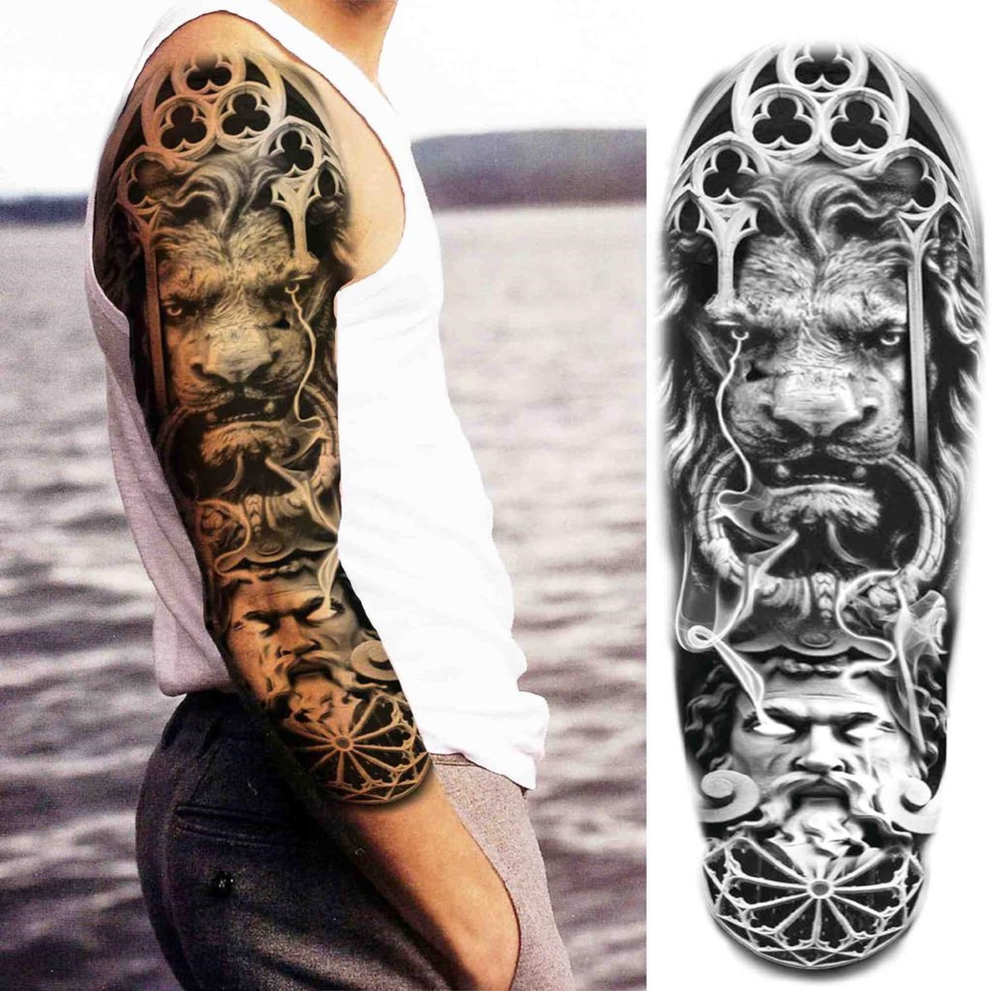Full Arm Sleeve Temporary Tattoo Zeus Tattoos Tribal Lion - Etsy