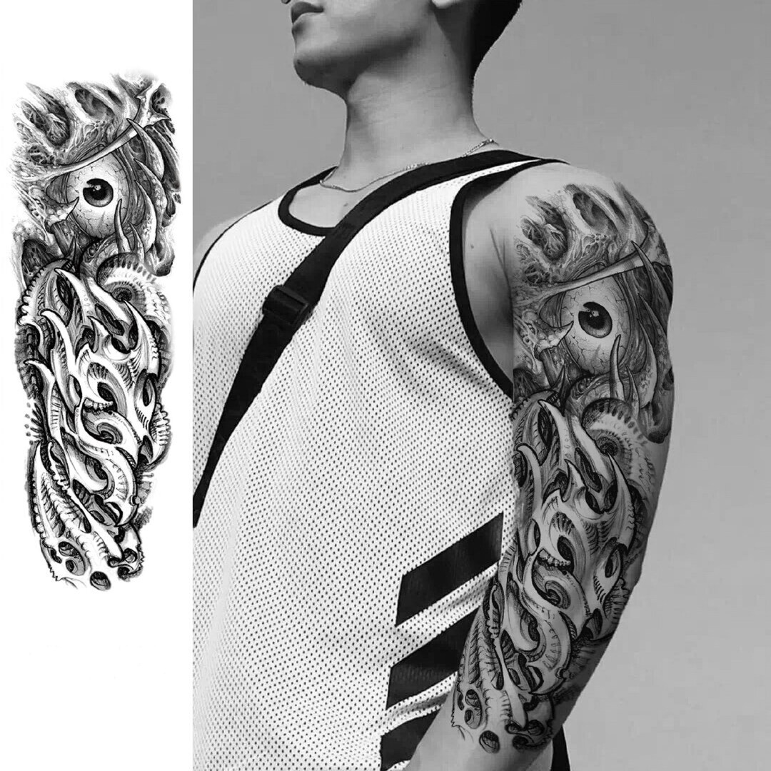 Full Sleeve Temporary Tattoos Tribal Arm Spikes Scary Eye Body Etsy