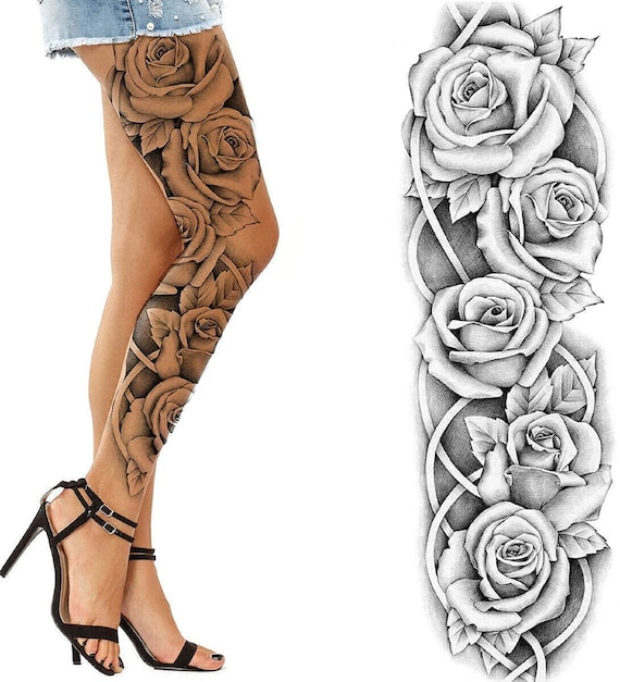 leg tattoos black and white